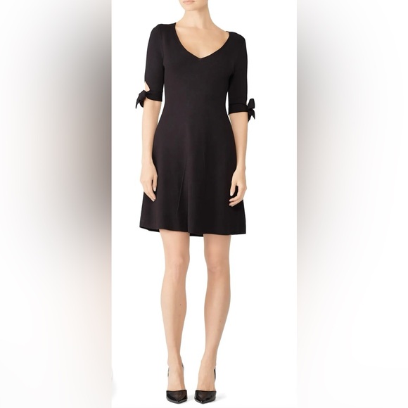 525 America Dresses & Skirts - 525 America Elegant Black Fit Flare Dress with Bow Sleeve Knit Cocktail Dress